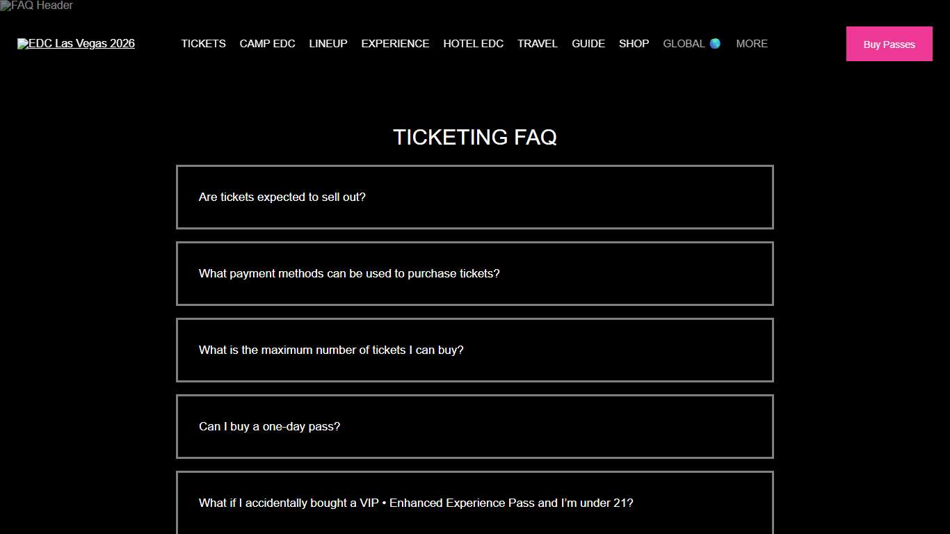 FAQ – EDC Las Vegas 2026