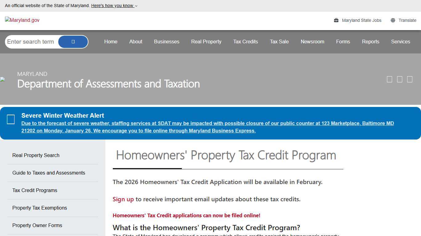 Homeowners' Property Tax Credit Program